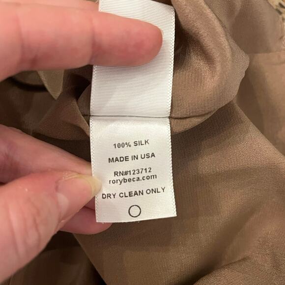 Rory Beca Silk Snakeskin Print Mini Shift Dress Small Cuff Blouson Sleeves Brown - Picture 12 of 12